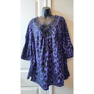 Lane Bryant Purple Cheetah Print Peplum Blouse Women’s 14/16 MobWife office